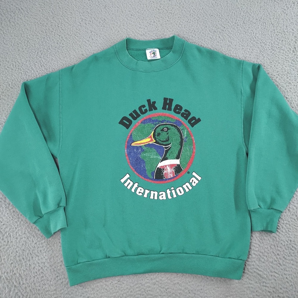Vintage Duck Head Sweatshirt Men Large Green Big Mallard Graphic USA Sweater